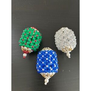 Beaded Christmas Ornaments Multicolor Handcrafted Faux Pearl Accents Collectible